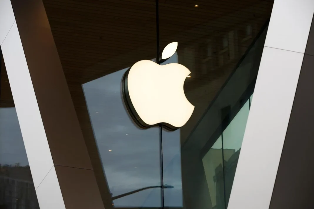 FILE - An Apple logo adorns the facade of the downtown Brooklyn Apple store on March 14, 2020, in New York. (AP PhotoKathy Willens, File)