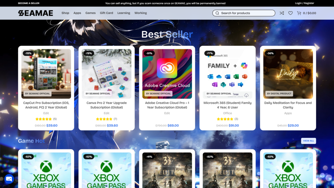 Screenshot of the Seamae website