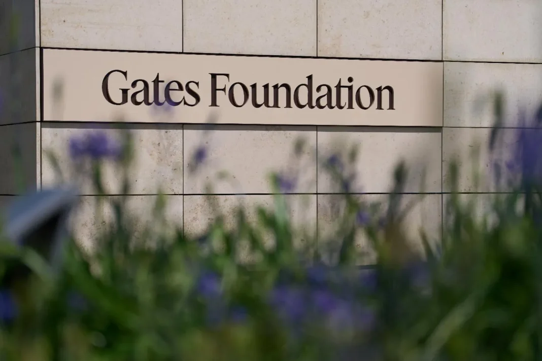 FILE - The Gates Foundation campus sign is seen April 30, 2025, in Seattle. (AP Photo/Lindsey Wasson, File)
